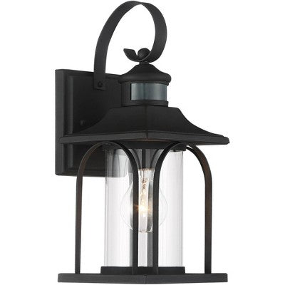  John Timberland Adaes Mission Outdoor Wall Light Fixture Textured Black Motion Sensor 14 1/4" Clear Glass For Post Exterior Barn Deck House Porch Yard