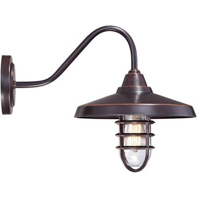  John Timberland Marlowe Rustic Industrial Outdoor Wall Light Fixtures Set Of 2 Painted Bronze Hooded Cage 13" Clear Glass For Exterior
