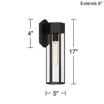  John Timberland Gambit 17" High Modern Outdoor Wall Light Fixture Mount Porch House Exterior Outside Weatherproof Matte Black Clear Glass Shade