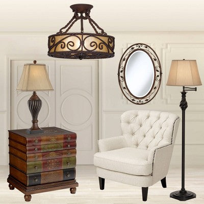  John Timberland Natural Mica Rustic Ceiling Light Semi Flush Mount Fixture 15" Wide Deep Walnut Scroll 3-Light Drum Shade For Bedroom Living Room Home