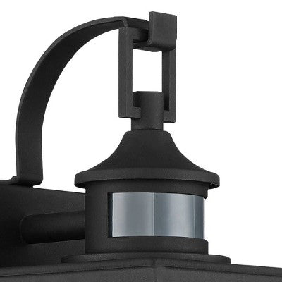  John Timberland Cameron Mission Outdoor Wall Light Fixture Textured Black Motion Sensor Dusk To Dawn 13 3/4" Clear Stripped Glass For Post Exterior