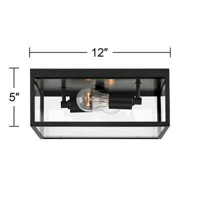  John Timberland Modern Outdoor Ceiling Light Fixture Matte Black 12" Clear Glass Panels Square Exterior House Porch Patio Outside