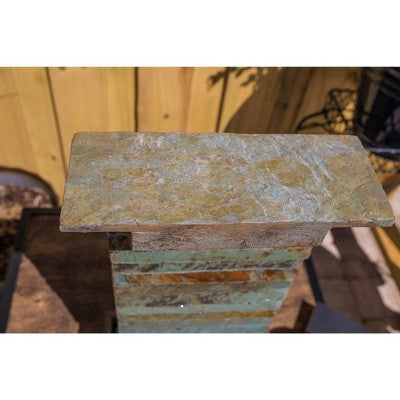  Stave 19" High Small Rustic Zen Indoor Outdoor Decor Slate Stone Tabletop Fountain With Light LED Waterfall Outside Garden Patio
