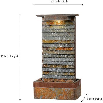  Stave 19" High Small Rustic Zen Indoor Outdoor Decor Slate Stone Tabletop Fountain With Light LED Waterfall Outside Garden Patio