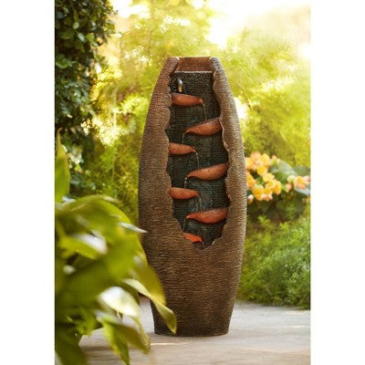  John Timberland Seven Cascade Rustic Outdoor Floor Water Fountain With LED Light 35" For Yard Garden Patio Home Deck Porch House Exterior Balcony