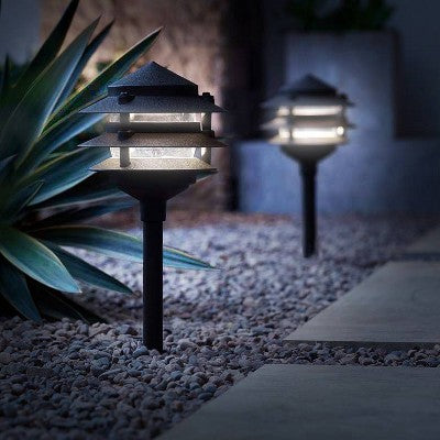  John Timberland Three-Tier Pagoda 11" High Black Modern LED Landscape Path Light