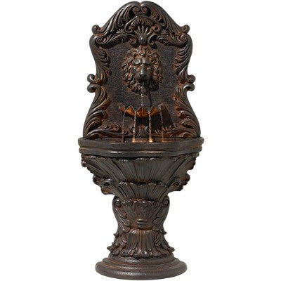  John Timberland Imperial Lion Acanthus Rustic Outdoor Floor Wall Water Fountain With LED Light 50" For Yard Garden Patio Home Deck Porch House Balcony