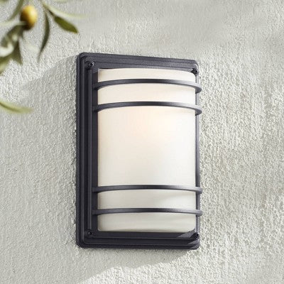  John Timberland Habitat Modern Industrial Outdoor Wall Light Fixtures Set Of 2 Black Metal 11" Frosted Glass For Post Exterior Barn Deck