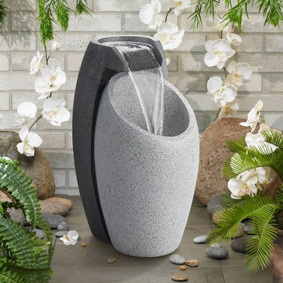  John Timberland Modern Outdoor Floor Water Fountain With Light LED 25" High Waterfall For Yard Garden Patio Deck Home