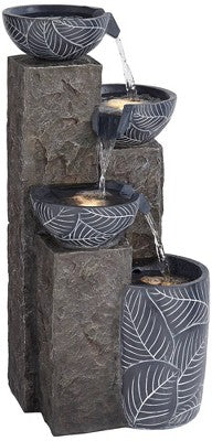  John Timberland Bali Rustic 4-Tier Cascading Bowls Outdoor Floor Water Fountain With LED Light 32 3/4" For Yard Garden Patio Home Deck