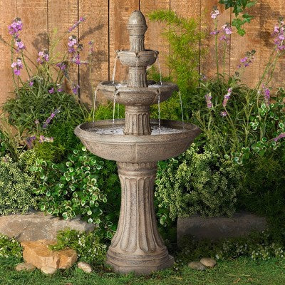  John Timberland Farron Rustic 3 Tier Basin Outdoor Floor Water Fountain With LED Light 46" For Yard Garden Patio Home Deck Porch Exterior Balcony Roof
