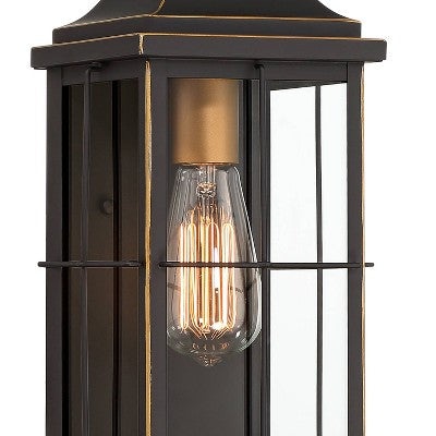  John Timberland Sunderland Rustic Mission Outdoor Wall Light Fixture Black Gold 15" Clear Glass For Post Exterior Barn Deck House Porch Yard Patio