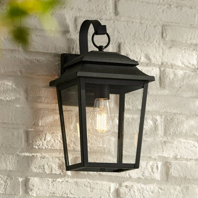  John Timberland Bellis Verde Rustic Outdoor Wall Light Fixture Texturized Black 15 1/4" Clear Glass For Post Exterior Barn Deck House Porch Yard Home