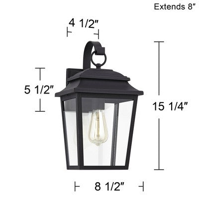  John Timberland Bellis Verde Modern Outdoor Wall Light Fixtures Set Of 2 Textured Black Lantern Frame 15 1/4" Clear Glass For Post Exterior