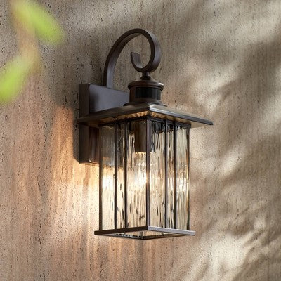  John Timberland Deaver Modern Outdoor Wall Light Fixture Bronze Dusk To Dawn Motion Sensor 15 1/4" Clear Water Glass For Post Exterior Barn Deck House