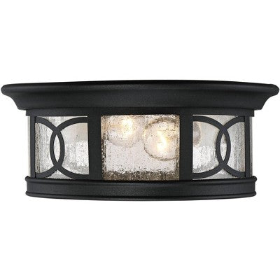  John Timberland Flush Mount Outdoor Ceiling Light Fixture Black 12" Seedy Glass For Exterior House Porch