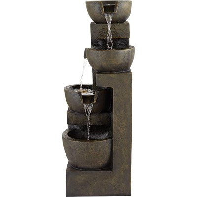  John Timberland Outdoor Floor Water Fountain With Light LED 41 1/2" High Cascading Bowls For Yard Garden Patio Deck Home