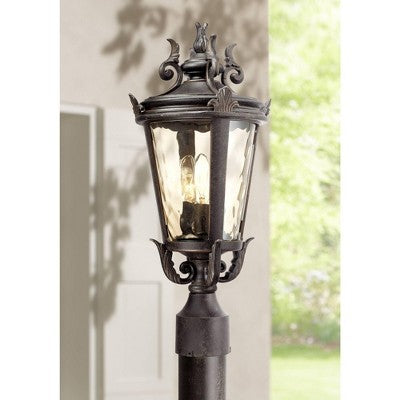  John Timberland Casa Marseille Vintage Outdoor Post Light Veranda Bronze Ornate Scroll 20 1/2" Champagne Hammered Glass For Exterior Desk House Porch