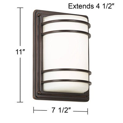  John Timberland Habitat Modern Outdoor Wall Light Fixture Rubbed Bronze 11" Opal Glass Shade For Post Exterior Barn Deck House Porch Yard Posts Patio