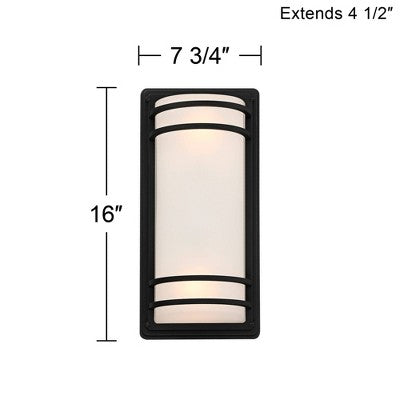  John Timberland Habitat 16" High Modern Outdoor Wall Sconce Light Fixture Mount Porch House Exterior Weatherproof Black Metal Frosted Glass Shade