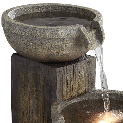  John Timberland Four Tier Rustic Cascading Outdoor Floor Water Fountain With LED Light 40 1/2" For Yard Garden Patio Home Deck Porch House Roof
