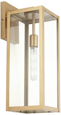  John Timberland Titan Modern Outdoor Wall Light Fixtures Set Of 2 Soft Gold Rectangular Frame 20 1/4" Clear Glass For Post Exterior Barn