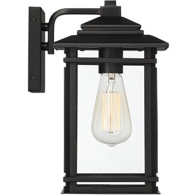  John Timberland North House Mission Outdoor Wall Light Fixture Matte Black Metal 12" Clear Glass Panels For Post Exterior Barn Deck House Porch Yard