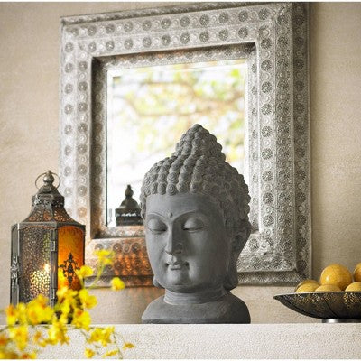  John Timberland Meditating Buddha Head Statue Sculpture Garden Decor Outdoor Front Porch Patio Yard Outside Home Gray Faux Stone 18 1/2" Tall
