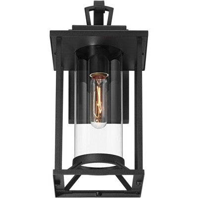  John Timberland Frederick 15 1/2" High Industrial Outdoor Wall Light Fixture Mount Porch House Weatherproof Sand Black Finish Metal Clear Glass Shade
