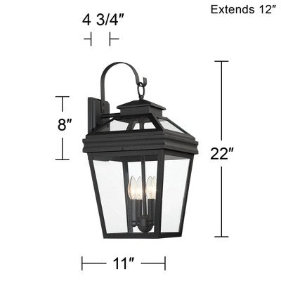  John Timberland Stratton Street Mission Outdoor Wall Light Fixture Textured Black Lantern 22" Clear Glass For Post Exterior Barn Deck House Porch Yard