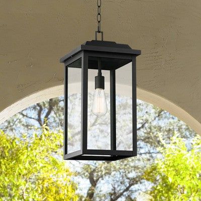  John Timberland Eastcrest Modern Outdoor Hanging Light Textured Black 21 1/2" Clear Glass For Post Exterior Barn Deck House Porch Yard Patio Outside