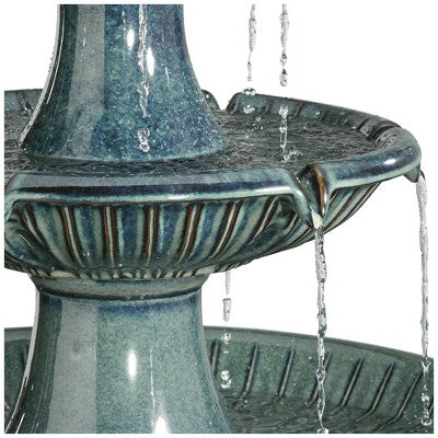  Formentera 46" High Large Italian Indoor Outdoor Decor Teal Blue Ceramic Floor Fountain With Light LED 3-Tier Outside Garden Patio