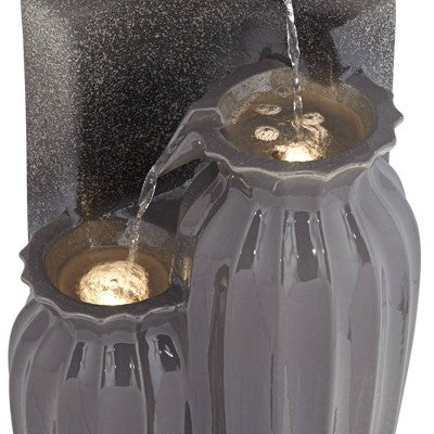  Three Bowls 26 1/2" High Large Modern Outdoor Decor Dark Gray Ceramic Floor Fountain With Light LED 3-Tier Outside Garden Patio Yard