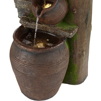  John Timberland Four Pot Rustic Cascading Outdoor Floor Water Fountain With LED Light 39 1/4" For Yard Garden Patio Deck Porch House Exterior