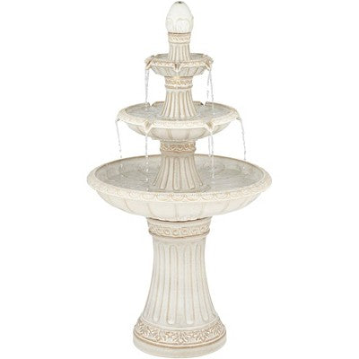 Formentera 45 1/4" High Large Italian Outdoor Decor Off-White Ceramic Floor Fountain With Light LED 3-Tier Outside Garden Patio Yard