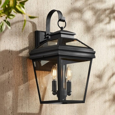  John Timberland Stratton Street Rustic Outdoor Wall Light Fixture Texturized Black 16 1/2" Clear Glass For Post Exterior Barn Deck House Porch Yard