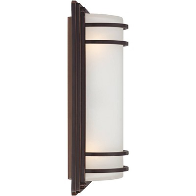  John Timberland Habitat Modern Industrial Outdoor Wall Light Fixtures Set Of 2 Rubbed Bronze 16" Opal Glass For Post Exterior Barn Deck
