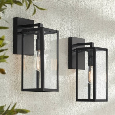  John Timberland Titan Modern Outdoor Wall Light Fixtures Set Of 2 Mystic Black 14 1/4" Clear Glass For Post Exterior Barn Deck House Porch Yard Patio