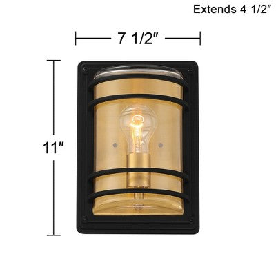  John Timberland Habitat Modern Industrial Outdoor Wall Light Fixture Black Brass 11" Clear Glass For Post Exterior Barn Deck House Porch Yard Patio