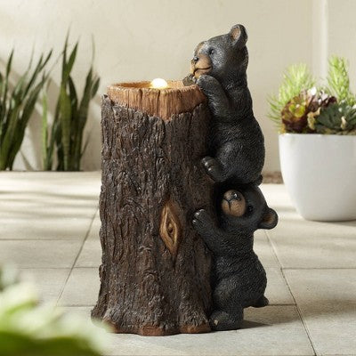  John Timberland Bears On Log Rustic Lodge Bubbler Outdoor Floor Water Fountain With LED Light 28 1/2" For Yard Garden Patio Home Deck Porch Exterior