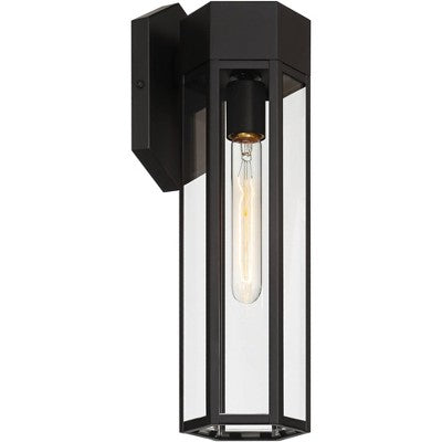  John Timberland Gambit 17" High Modern Outdoor Wall Light Fixture Mount Porch House Exterior Outside Weatherproof Matte Black Clear Glass Shade