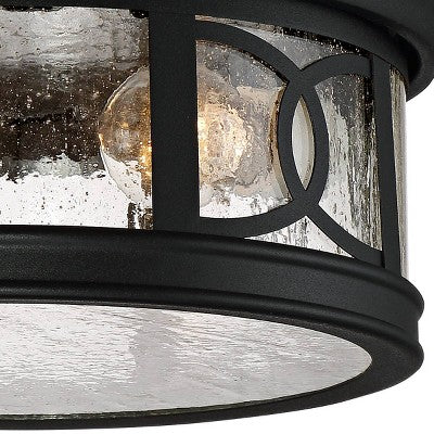  John Timberland Flush Mount Outdoor Ceiling Light Fixture Black 12" Seedy Glass For Exterior House Porch