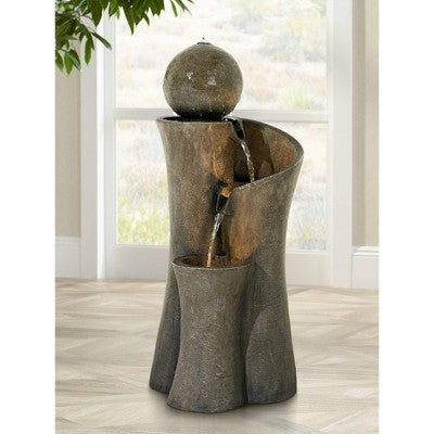  John Timberland Modern Sphere Curve Zen Outdoor Floor Water Fountain 39 1/2" With LED Light For Exterior Garden Yard Lawn