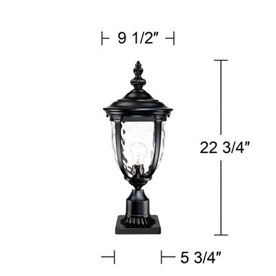  John Timberland Bellagio Rustic Post Light Textured Black With Pier Mount 22 3/4" Hammered Glass For Exterior Light Barn Deck House Porch Yard Patio