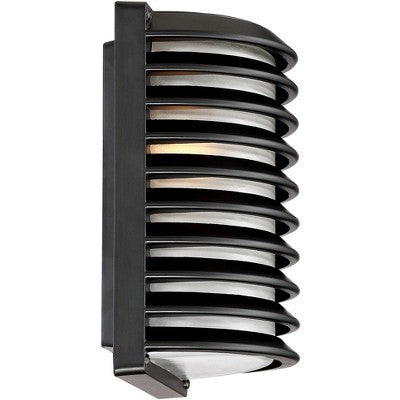  John Timberland Modern Outdoor Wall Light Fixtures Set Of 2 Black Grid 10" Frosted Glass For Post Exterior Barn Deck House Porch Yard Posts Patio Home