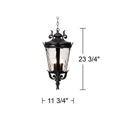  John Timberland Casa Marseille Rustic Outdoor Hanging Light Textured Black 23 3/4" Clear Hammered Glass For Post Exterior Barn Deck House Porch Yard
