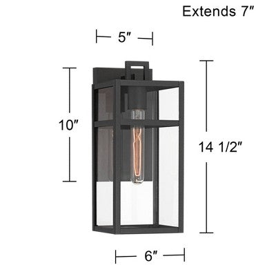  John Timberland San Lucas 14 1/2" High Modern Outdoor Wall Light Fixture Mount Porch House Set Of 2 Weatherproof Sand Black Metal Clear Glass Shade