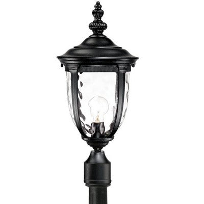  John Timberland Bellagio Rustic Outdoor Post Light Texturized Black With Flat Base Pole 99 3/4" Clear Hammered Glass For Exterior Barn Deck House Home