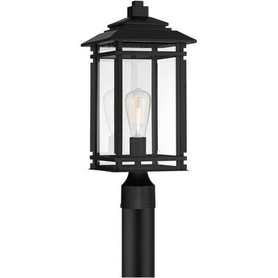  John Timberland Mission Outdoor Post Light Fixture Matte Black Metal 19 1/2" Clear Glass For Exterior House Porch Patio Deck Home