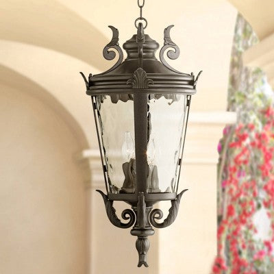  John Timberland Casa Marseille Rustic Outdoor Hanging Light Black Scroll 26 1/4" Clear Water Glass Damp Rated For Post Exterior Barn Deck House Porch